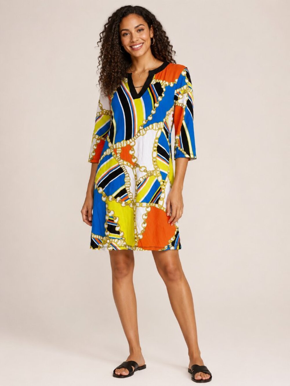 Emma & Michele NWT Chain Print Shift Dress Size S Colorful Scarf Print